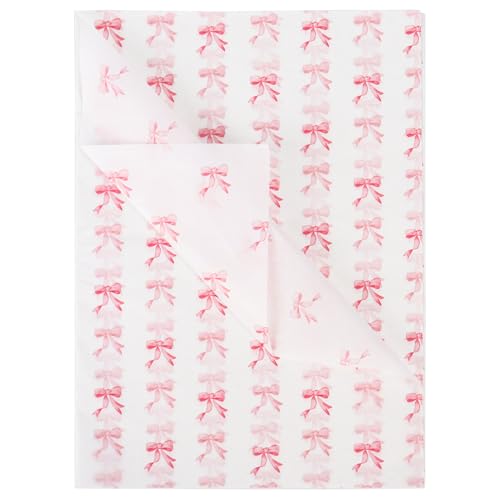 20 Sheets Pink Bow Tissue Paper 50× 35 cm Tissue Wrapping Paper for Crafts Birthday Wedding Valentines Gift Packaging(Pink-02)