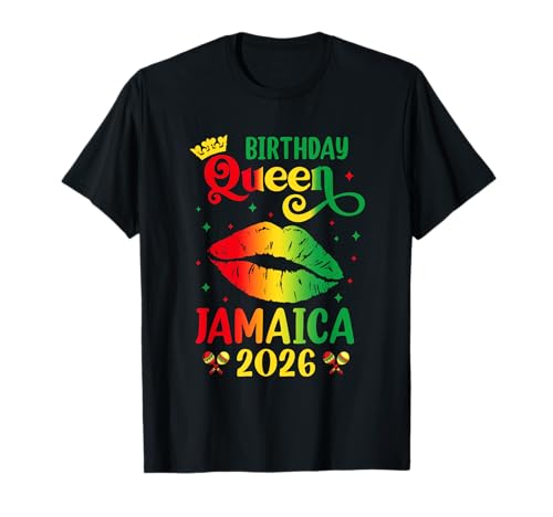 Birthday Queen Jamaica 2026 Girls Trip Party Jamaican Lips T-Shirt