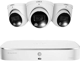 Lorex Fusion 4K Security Camera System with 2TB NVR – 16 Channel PoE Wired Home Security System with 3 Dome IP Cameras – Active Deterrence, Color Night Vision (White)