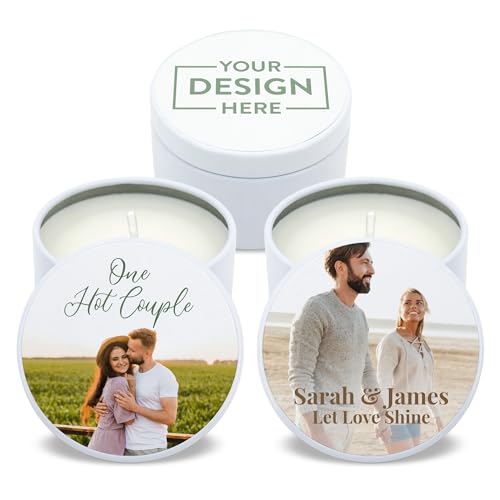 Best Day Ever Spot Personalized Candles, Custom Candles, Candle Favors, Candle Wedding Favors with Photo, Bulk Candles (Set of 10) (White Tin), 9502000