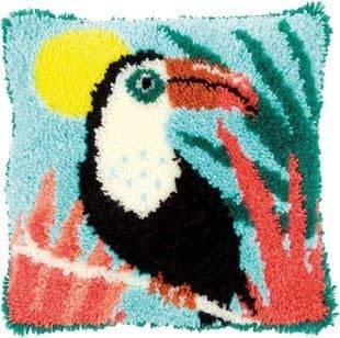 ROCKY&CHAO Latch Hook Kits Pillowcase Embroidery Kit, Latch Hook Cushion Cover for Adults and Beginners, Pillow Cover Sofa Cushion Cover Craft Kits, Woodpecker 43 X 43 cm