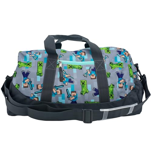 Minecraft Duffle Bag 16 inch Travel Sleepover Weekender Bag for Girls & Boys Green/Gray