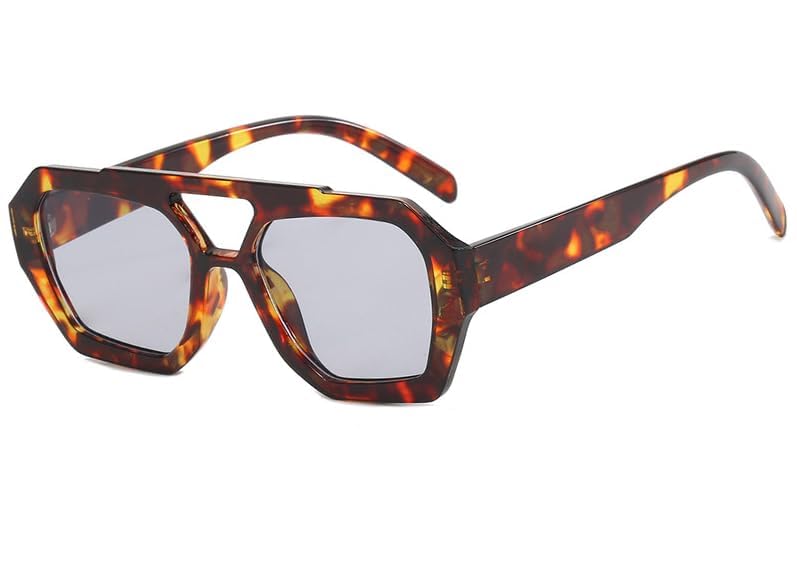 LWBTOSEE Retro Double Beam Irregular Sunglasses Vintage Classic Trendy Sun Glasses Light Grey2