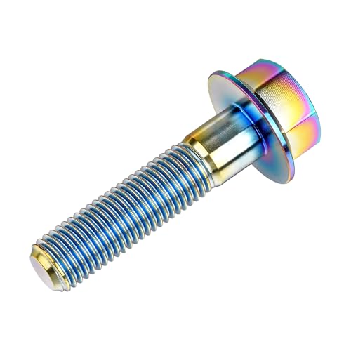 Image of Ti Screws M10 x 20 25 30 35 40 45 50 55 60 65 70 75 80 90 100mm 1.25 Pitch Titanium Flange Hex Bolt Pack of 4 (Rainbow, M10x45mm)