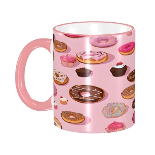 DZBDWZXH Tazas de café de cerámica con mango rosa de 11 onzas (cupcakes, donas, magdalenas, muffins, azúcar), taza de café de restaurante para café, capuchino, té, cacao, cereales