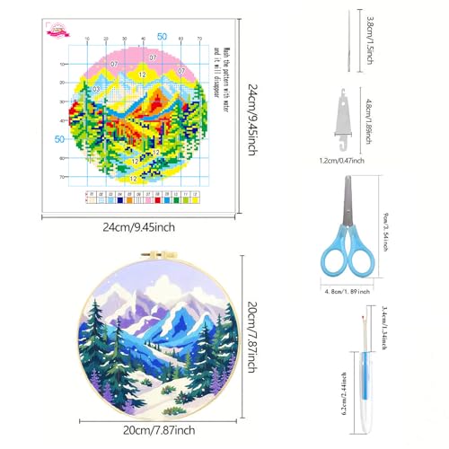 Image of Zhenqing 4 Pack Four Seasons Landscape Stamped Cross Stitch Kit, 11CT Printed Mountain Lake Scenery Patterns with Hoop and Tools, DIY Embroidery Set for Adults and Beginners
