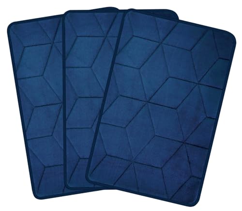 Image of HOMEKART All Purpose Non Slip Anti-Skid Bath Mat - Memory Foam Bathmat Door Mat, Kitchen Runner Super Absorbent - Quick Dry | Water soak (16 inch x 24 inch, Blue) Pack of 3