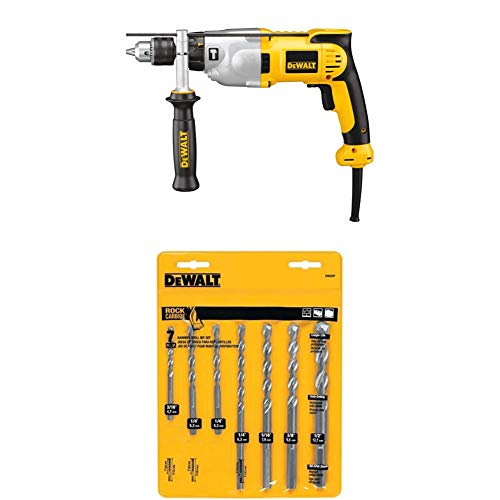 DEWALT DWD520K 1/2-Inch VSR Pistol Grip Hammerdrill Kit with DEWALT DW5207 7-Piece Premium Percussion Masonry Drill Bit Set
