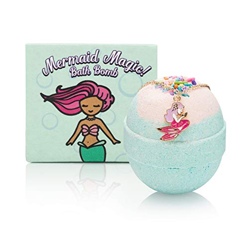 Mermaid Bath Bomb with Surprise Necklace for Girls - Create a Fun Bath Time Spa Experience with our Organic Kids Bath Bombs. Unique holiday or birthday gift for your 4, 5, 6, 7, or 8 year old kid
