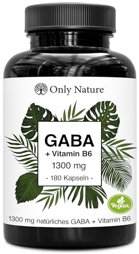 GABA Kapseln hochdosiert – 180 vegane Kapseln – 1300 mg natürliches GABA Pulver + Vitamin B6 für Entspannung, Stressabbau & besseren Schlaf – Made in Germany & laborgeprüft