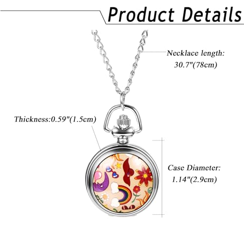 Image of Avaner Flower Printing Pocket Watches: Colorful Flower Analog Quartz Silver Pocket Watches with Chain for Men and Women