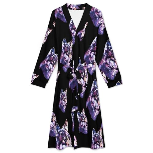 Wolf Head Soft Robe Long Sleeve Bathrobes V Neck Sleepwear Spa Robes with Belt Men Woman3