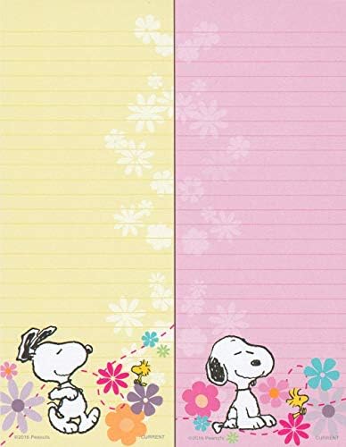 Peanuts Worldwide Spring Flowers Snoopy and Woodstock Lined Magnetic Notepads Shopping List, 2-Pack (Pink/Yellow) Office Product