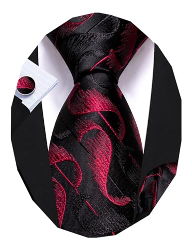Image of Barry.Wang Man Stripe Ties Set Silk Woven Pocket Square Necktie Cufflinks Formal Party Business