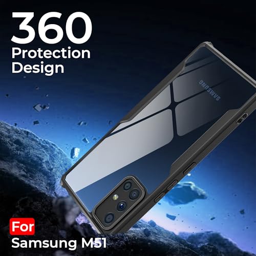 Image of A rtistque Clear Hard Transparent Acrylic Armor Anti-Drop Shockproof TPU Edge Back Cover Case for Samsung Galaxy M51 - Black