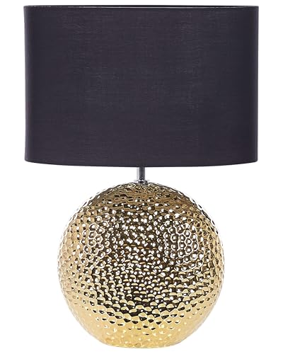Beliani Lampe de Table avec Pied Doré en Céramique Forme Boule et Abat-Jour Noir en Polyester Nasva