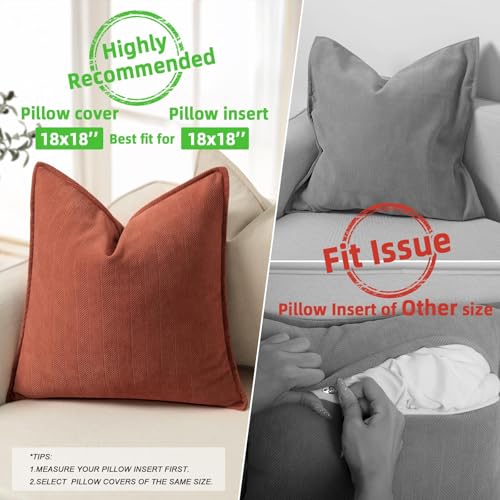 ZWJD Rust Throw Pillow Covers 18x18 Set of 2 Chenille Fall Pillow Covers with Elegant Design Soft and Luxurious Decorative Throw Pillows for Couch, Bed, and Home Decor
