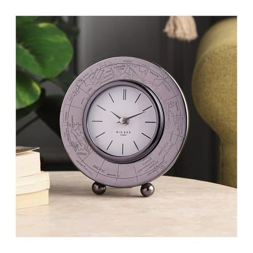 Image of Decor de Maison Brings Handcrafted Aluminium World Table Clock for KidsRoom, Living Room, Study Table, Office Desk|Classic Non-Ticking Tabletop Battery Operated Analog Desk Clock in Black (17x18x8cm)