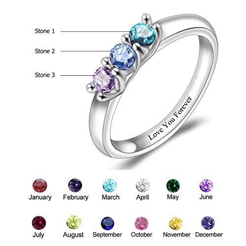 BAUMA AUTO Mothers Ring Personalized S925 Mothers Rings with 3 Simulated Birthstones for Grandmother Mother Meaningful Anniversary Rings for Women Wife4