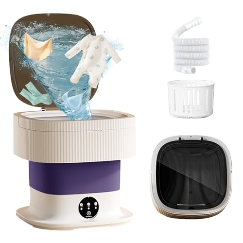 Portable Washing Machine Foldable Mini Washer 10L Large Capacity for Underwear Baby Clothes Pet Items Deep Cleaning Blue Light with Fast Dryer and Pipe Suitable for Apartment Dorm Travel-Grey