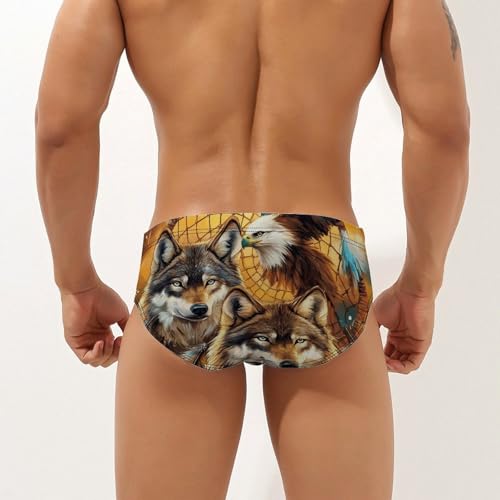 Dreamcatcher Wolf Eagle1 Mens Swim Briefs Sexy Bikini Swimwear Bathing Suits Trunks2