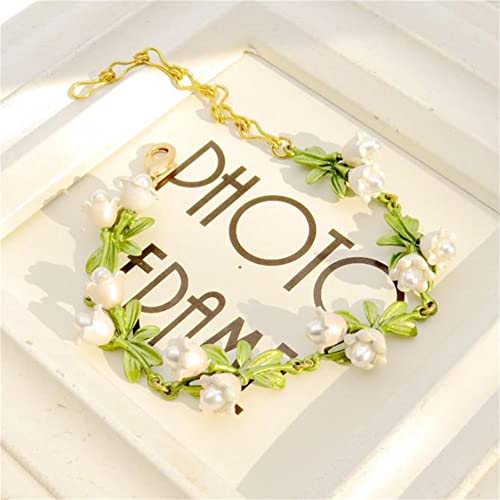 Afsjeep Green Paint Freshwater Pearl Valley Lily Leaves Women Bracelet Fashion Bracelet Womens Pearl Bracelet thumb #1