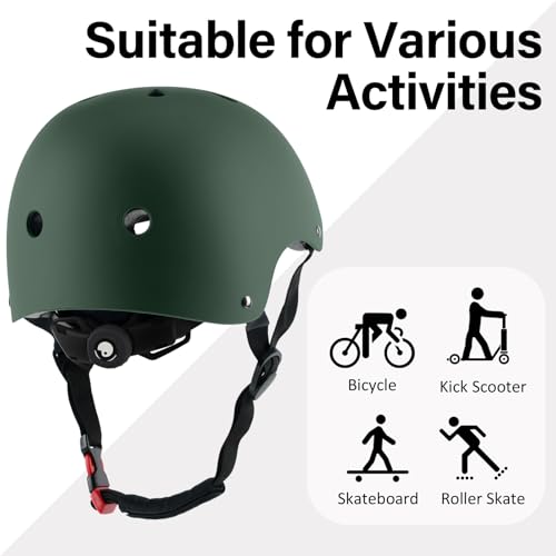 Image of Youth Skateboard Bike Helmet for Boy and Girl, Lightweight Adjustable, Multi-Sport for Bicycle Skate Scooter (Blackish Green, Medium)