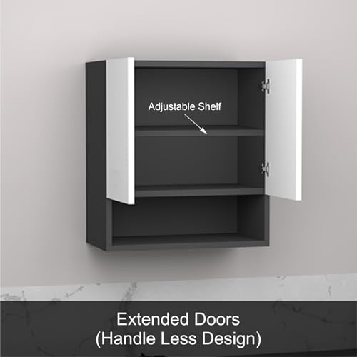 Image of 2 Door Multipurpose Wall Mounted Cabinet with Adjustable & Fixed Shelf | Storage for Kitchen, Bathroom, Office & Living Room | Assembly-DIY | Color-Grey & White | Size-60x33x63.8 Cm