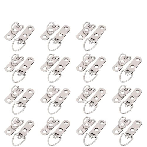 Image of Picture Frame Hook,Picture Hooks 30Pcs 54x16mm D Ring Picture Hangers Double Holes Clasp Picture Hanging Hardware with Cross Nails Screws for Hanging Paintings, Mirror, Clock, Decoration, Artwork Pict