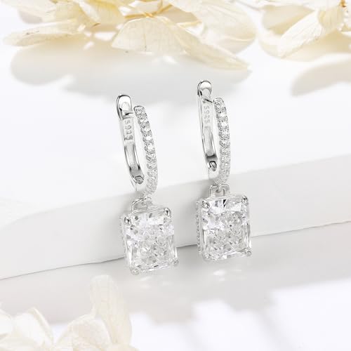 Sterling Silver Diamond Earrings for Women Radiant Princess cut Lab Simulation Diamond 5A Cubic Zirconia Hoop Earrings Jewelry Gift for Her Birthday Christmas2