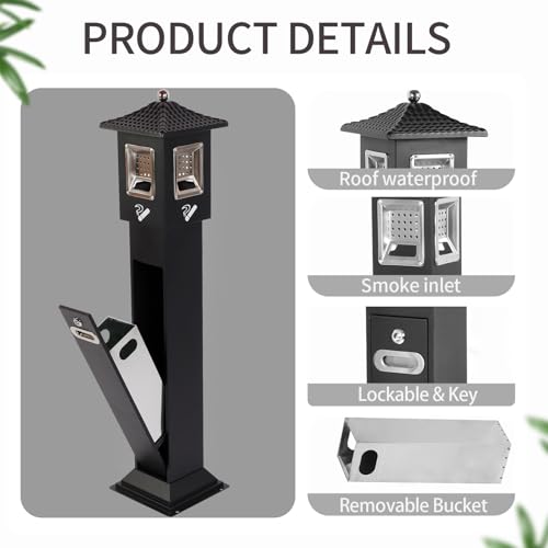 Image of 120cm Standing Waste Containers Trash Cans, Rubbish Bin Indoor Outdoor Stainless Steel Vertical Freestand Trash Bin with Key,Pub Hotel Restaurant Garden Standing Bin (A)