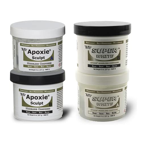 Aves Apoxie White Bundle - 2 Part Modeling Compound (A & B) Self Hardening Waterproof Sculpting Clay Made for Detail,No Cracking, Bundle of White Plus Super White, 1 Pound Each