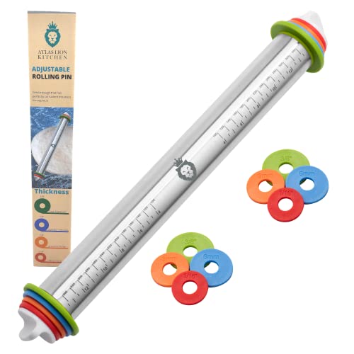 Rolling Pin With Adjustable Thickness Rings Adjustable Stainless