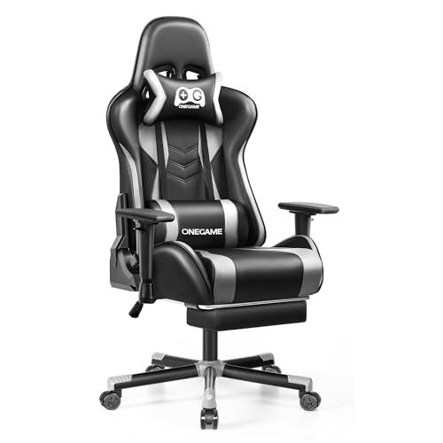 OneGame Adult Gaming Chair, 3D Armrest Computer Gamer Chair, Video Game Chair with Footrest and Lumbar Pillow, Tilt Lock Racing Gaming Chair,Ergonomic PU Gamer Chair for Office or Gaming (BlackGray)