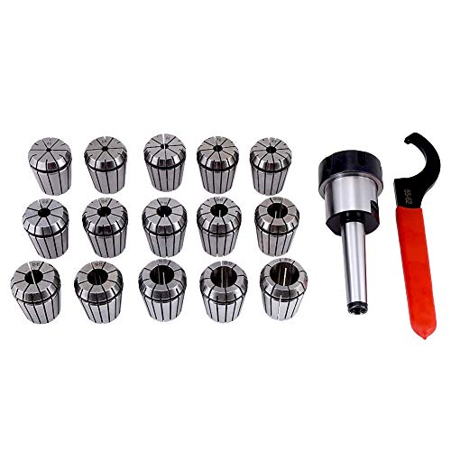 ER32 Collet Chuck Holder, Spring Steel Collet Chuck Tool for Milling Machine with Box (MT2 Shank Holder Rod+ Wrench+ ER32 Collets)