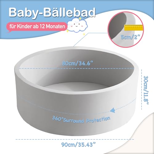 Aunekiv Bällebad für Baby ab 1 Jahr ohne Bälle, 90x30 cm Bällepool Ballgruben Spielzeug für Kleinkinder, Grau