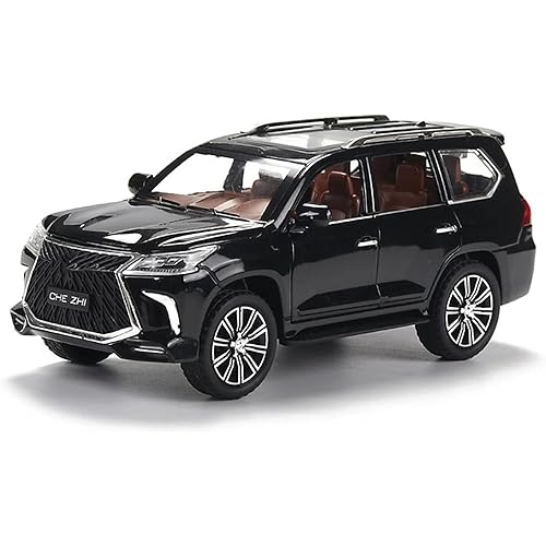 Image of DEUSON ECOM 1:24 Scale Lx570 Toy Car for Kids Diecast Cars Metal Die Cast Model Car Light Sound Pull Back Openable Door, Black