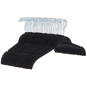 Amazon Basics Slim, Velvet, Non-Slip Shirt Clothes Hangers, Pack of 50, Black