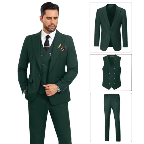 Image of Mens Suit Slim Fit 3 Piece Double Breasted Suit Men Formal Tuxedo Set Casual Wedding Prom Groom Suits