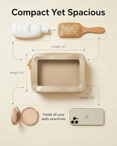 Image of LETGO Clear Makeup Bags, TSA Approved Toiletry Bag with Zipper, Clear Makeup Organizer Fit Carry-on Travel Essentials,Clear Cosmetic Bags for Women Men (C-Gold)