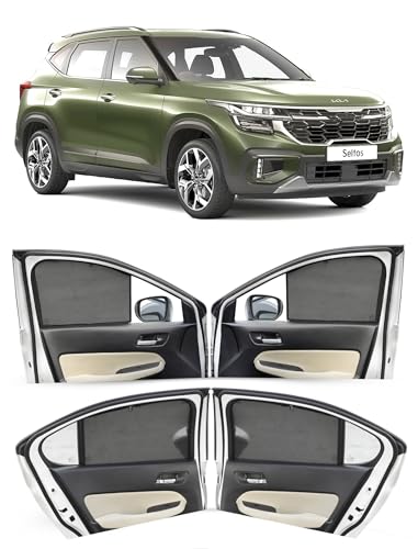 Image of Autofact Car Sunshades for Kia Seltos, UV Protection, Useful Car Accessories, Custom fit Sun Shades for Side Windows, Set of 4