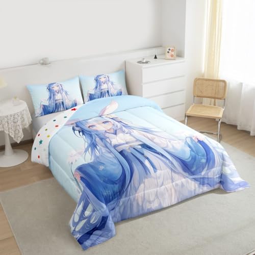 Image of Erosebridal Traditional Japanese Comforter Set, 3D Anime Bedding for Kids Girls, Kawaii Decor With Blue Butterfly, Down Comforter Full Size