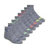 PUMA Boys' 8-Pack High Quarter Crew Socks, Everyday Wear, Extra Cushion & Arch Support, Medium Heather/Steel Grey, 9-11
