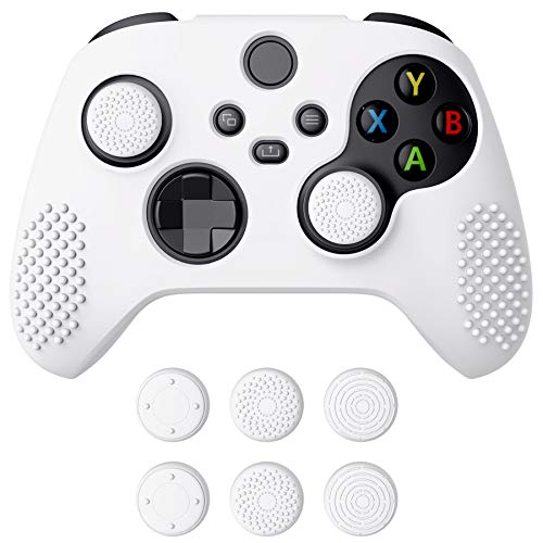 eXtremeRate PlayVital White 3D Studded Edition Anti-slip Silicone Cover Skin for Xbox Series X/S Controller, Soft Rubber Case Protector for Xbox Core Wireless Controller with 6 White Thumb Grip Caps