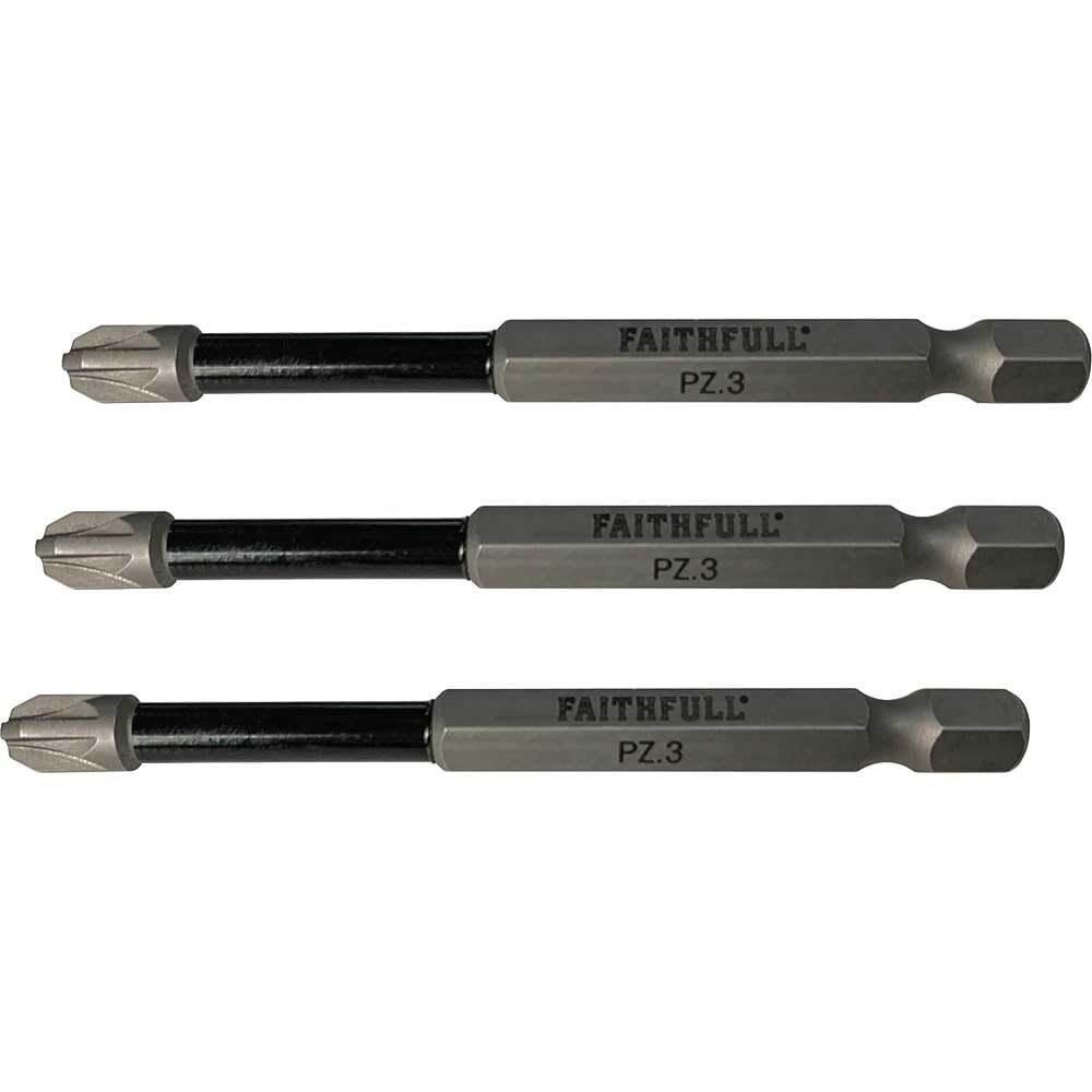 Faithfull Pozidriv Impact Screwdriver Bits Pz3 X 75Mm (Pack 3)