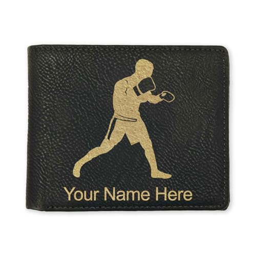 LaserGram Faux Leather Bi-Fold Wallet, Boxer Man, Personalized Engraving Included (Black with Gold) - Main Image
