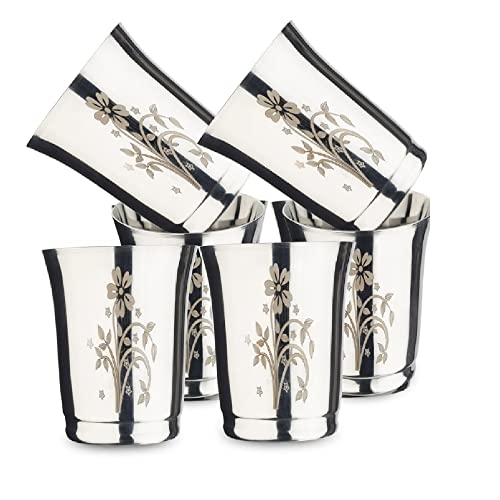 LiMETRO STEEL Stainless Steel Serving Glasses, Unbreakable Water Drinking Glasses Set(G13) Glass Set (350 Ml, Steel) (Standard, 6) For Rs. 299 @ 57 %