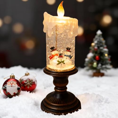 WRQIOO Weihnachtslaterne mit Schneegestöber, 26cm LED...