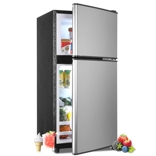 Zyerch Mini Fridge with Freezer, 3.6 Cu. Ft. Adjustable Thermostat Compact Fridge with Freezer,Office Mini Refrigerator with Freezers, Small Size Dorm Fridges for Apartment,Dorm,Kitchen,Office,Silver