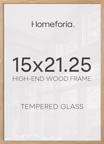 Image of Homeforia 15x21.25 Puzzle Frame Wooden, High End Natural Oak 15 x 21.25 Picture Frames Light Wood without Mat, 21.25x15 Poster Frame for Wall, 15by21.25 Thin Frames, Tempered Glass, Wall Kit, Set of 2